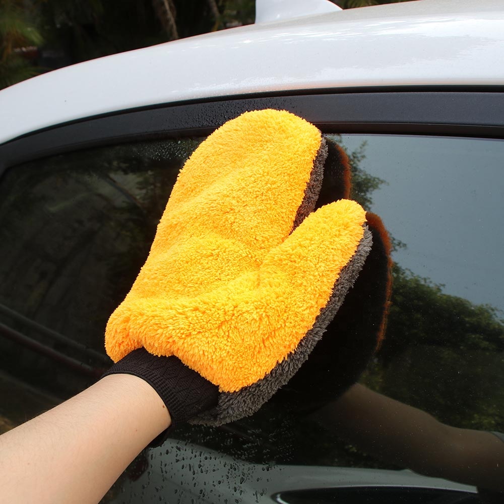 premium double side plush microfiber car cleaning wash mitt