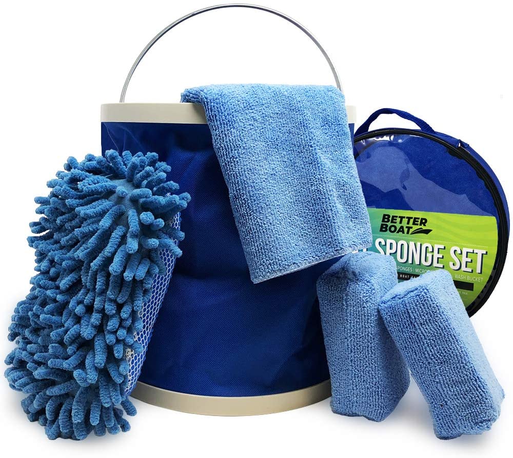 Interior Exterior Cleaning Kit Microfiber Sponge Bucket and Microfiber Wash Cloths