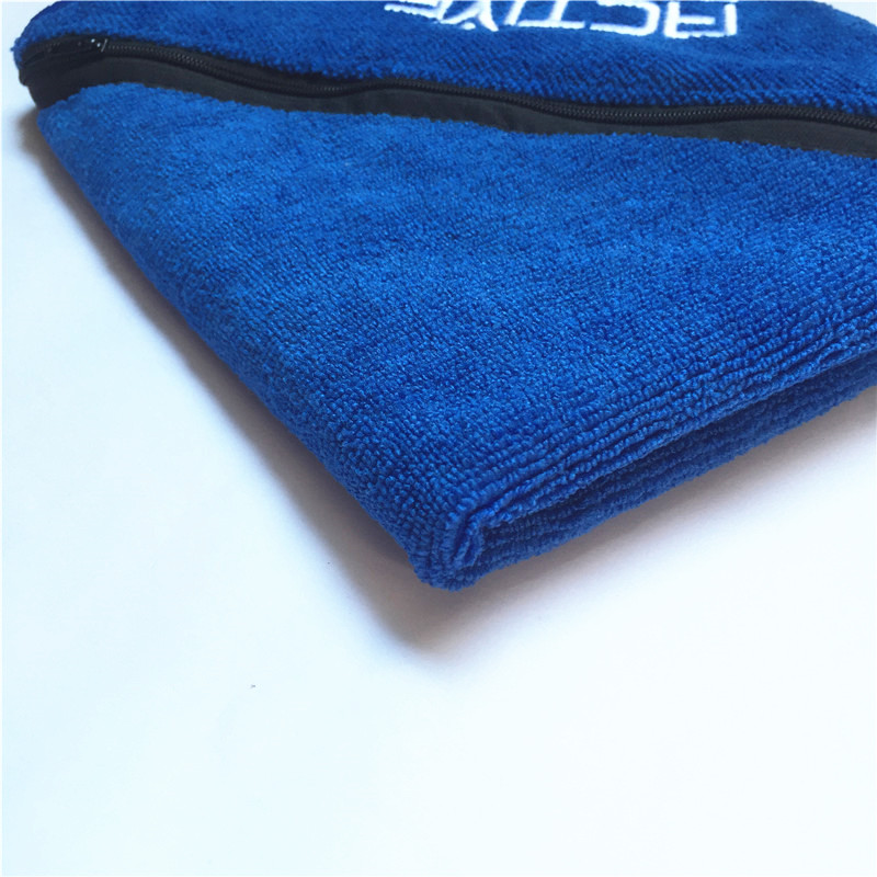 Suede Sports Microfiber Exercise Terry Towel With Zipped Pocket